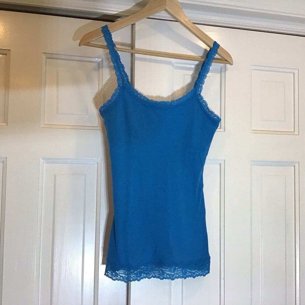 VTG Y2K Lace Babydoll Cami Tank Top Sz M Turquoise Fairy Festival Coquette Bella